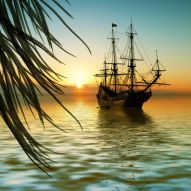Фреска Корабль в море на закате