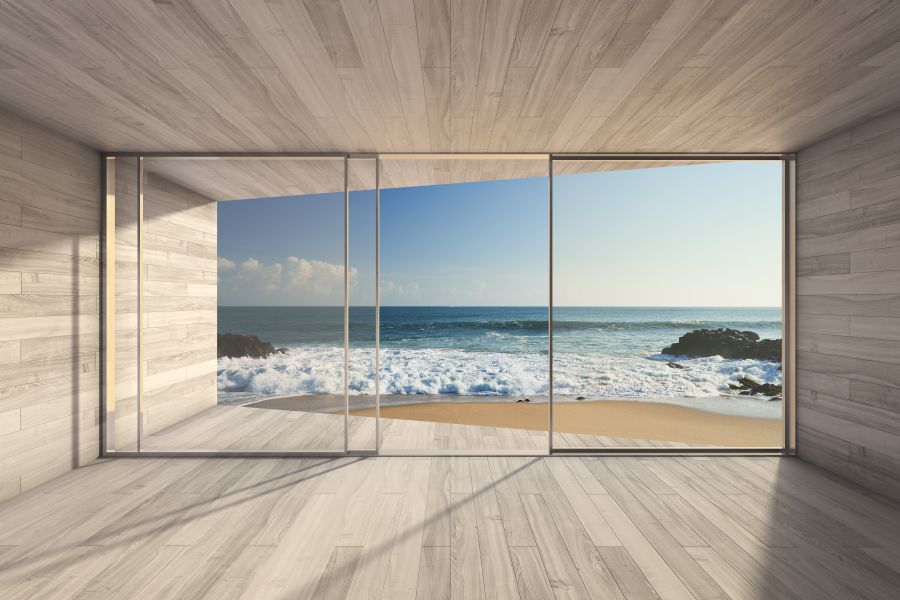 Картина на холсте окно с видом на морской прибой, арт hd1336901